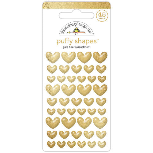 Doodlebug Design - Gold Heart Puffy Shapes
