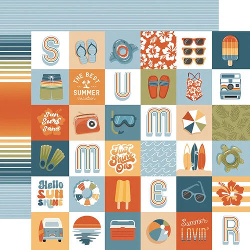 Echo Park -  Summer Vibes 12x12 Cardstock - 2x2 Journaling Cards