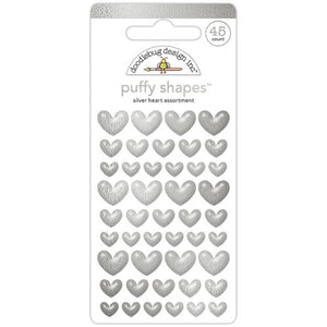 Doodlebug Design - Silver Heart Puffy Shapes