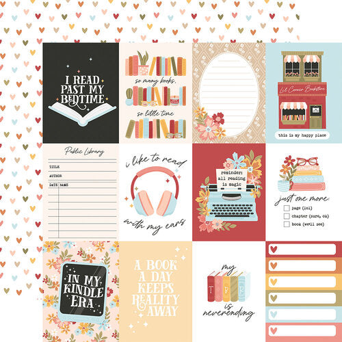 Echo Park - Bookish -  3x4 Journaling Cards 12x12 Cardstock