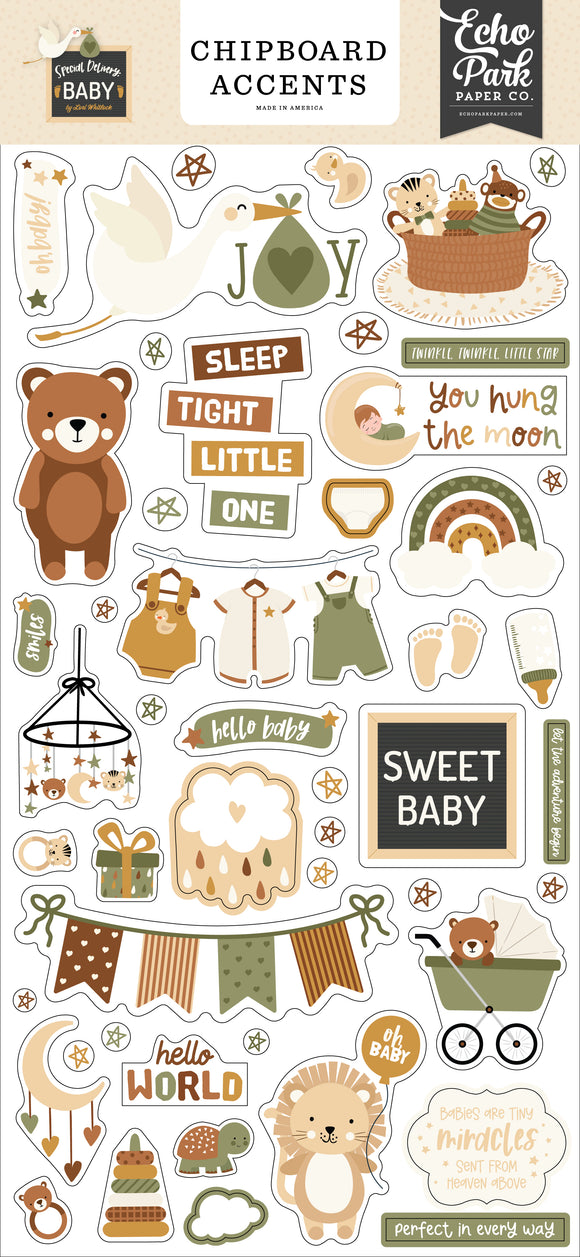 Echo Park - Special Delivery Baby - Chipboard Accents