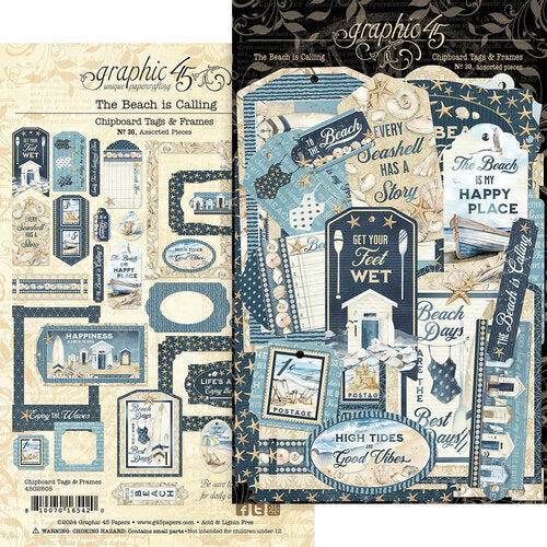 Graphic 45 - The Beach is Calling - Chipboard Tags and Frames