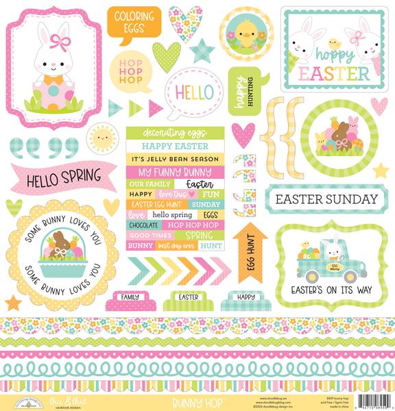 Doodlebug Design - Bunny Hop - This & That Sticker - 12x12 Sticker Sheet