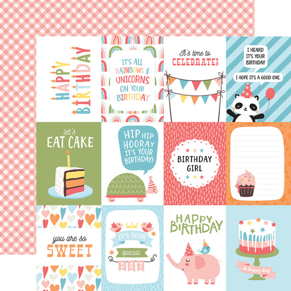 Echo Park Birthday Girl - 3X4 Journaling Cards 12x12 Cardstock