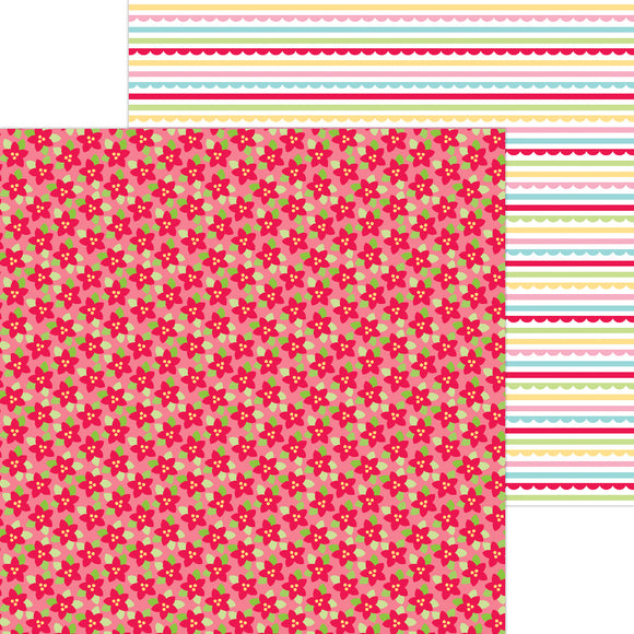 Doodlebug Design Candy Cane Lane 12x12 Double-Sided Cardstock - Festive Flowers