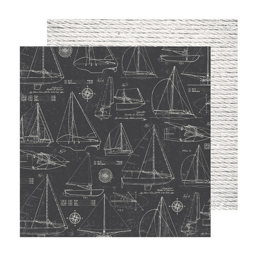 American Crafts - Heidi Swapp - Set Sail 12x12 Cardstock - Sailboats Black
