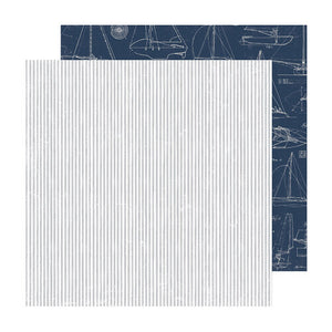 American Crafts - Heidi Swapp - Set Sail 12x12 Cardstock - Stripes Gray