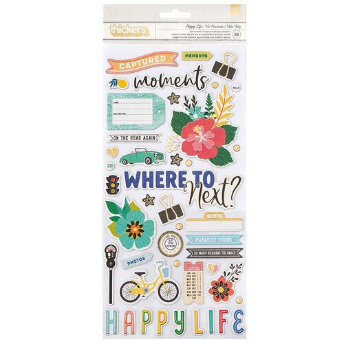 American Crafts - Vicki Boutin - Where to Next?  - Happy Life Chipboard Stickers