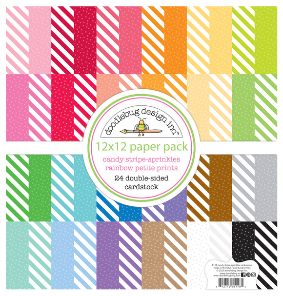 Doodlebug - Candy Stripe- Sprinkles Rainbow - Petite Prints 12x12 Pack