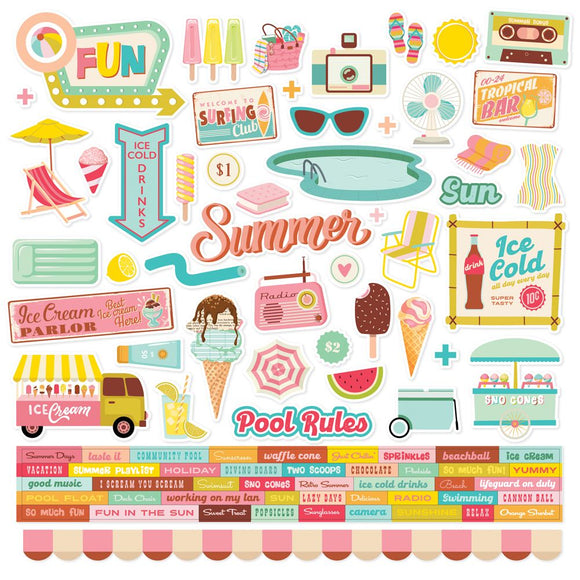 Simple Stories - Retro Summer - 12x12 Cardstock Sticker Sheet