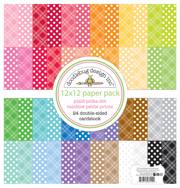 Doodlebug - Plaid-Polka Dot- Rainbow Petite Prints 12x12 Pack