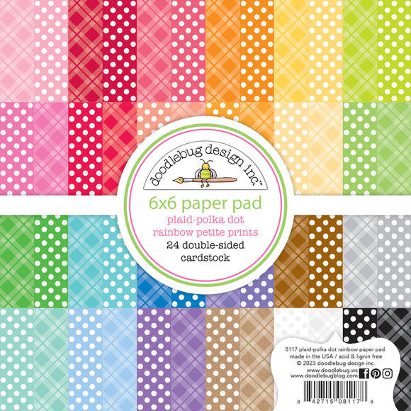 Doodlebug Design - Plaid-Polka Dot Rainbow Petite Prints - 6x6 Paper Pad