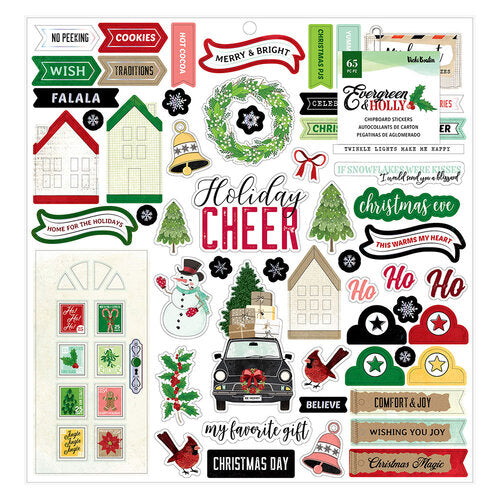 American Crafts - Vicki Boutin - Evergreen & Holly - Chipboard Stickers